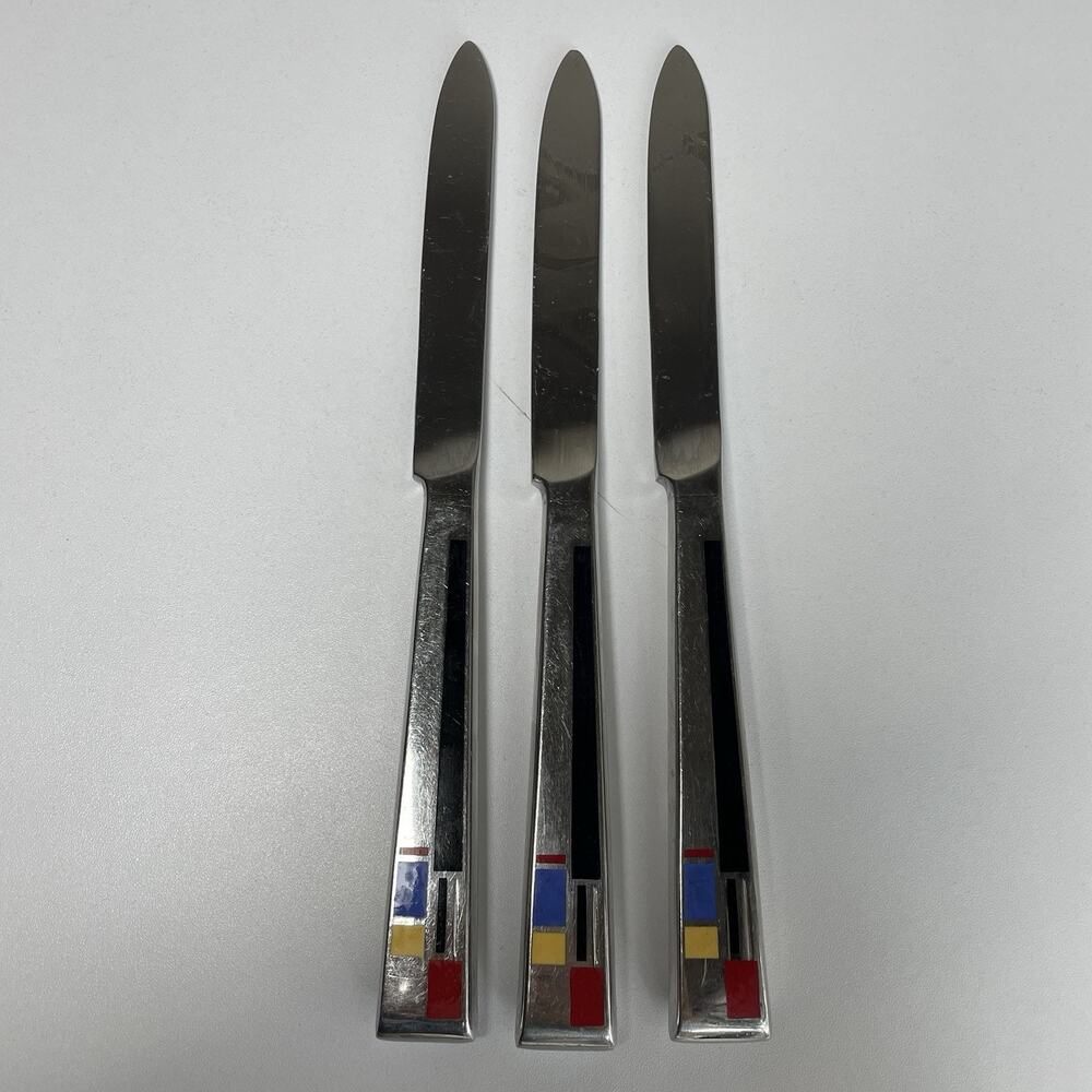 3 COMPOSITION CLOISONNE by Kirk Stieff Dinner Knife 9" USED made in Japan